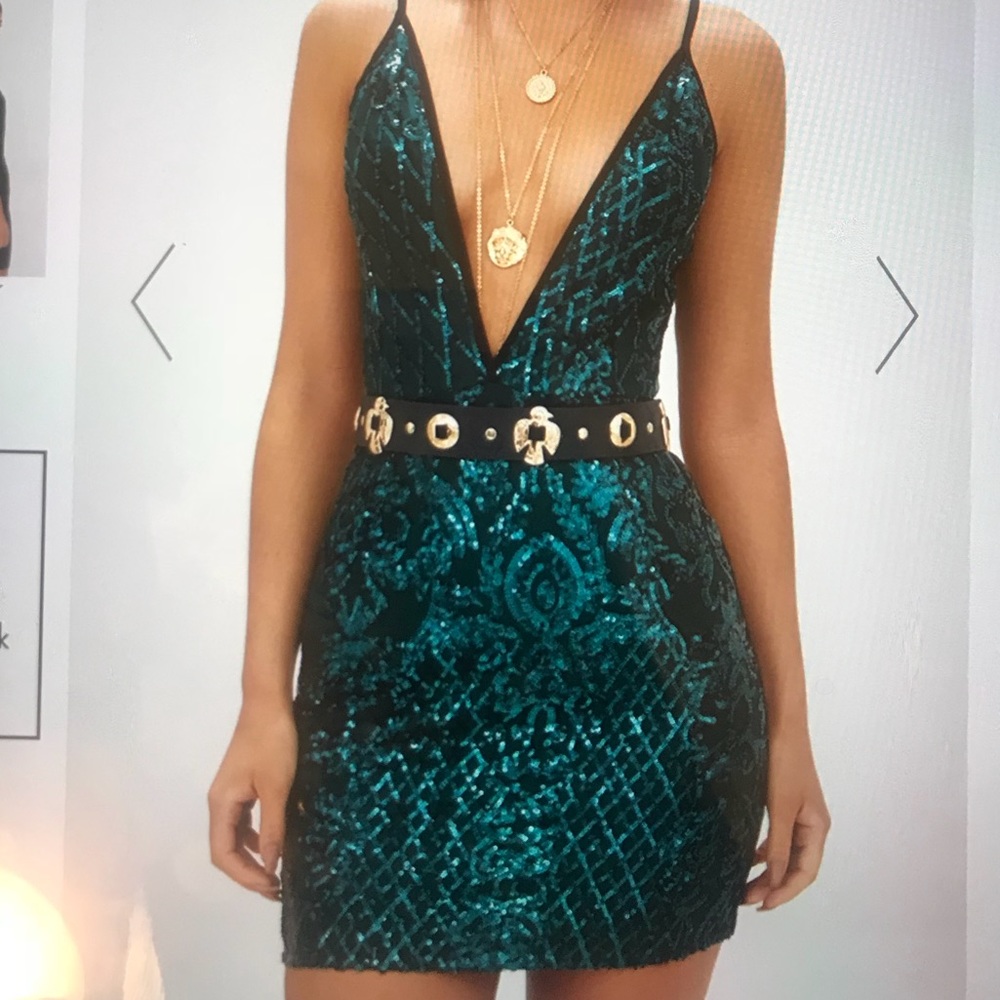 Emerald Green Strappy Sequin Dress